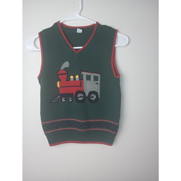 Not so Ugly Christmas Sweater Vest Xmas Train Green Boys Size 7 Cotton Holiday - Picture 1 of 4